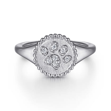 925 Sterling Silver Diamond Bujukan Paw Print Medallion Ladies Ring