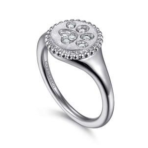 925 Sterling Silver Diamond Bujukan Paw Print Medallion Ladies Ring