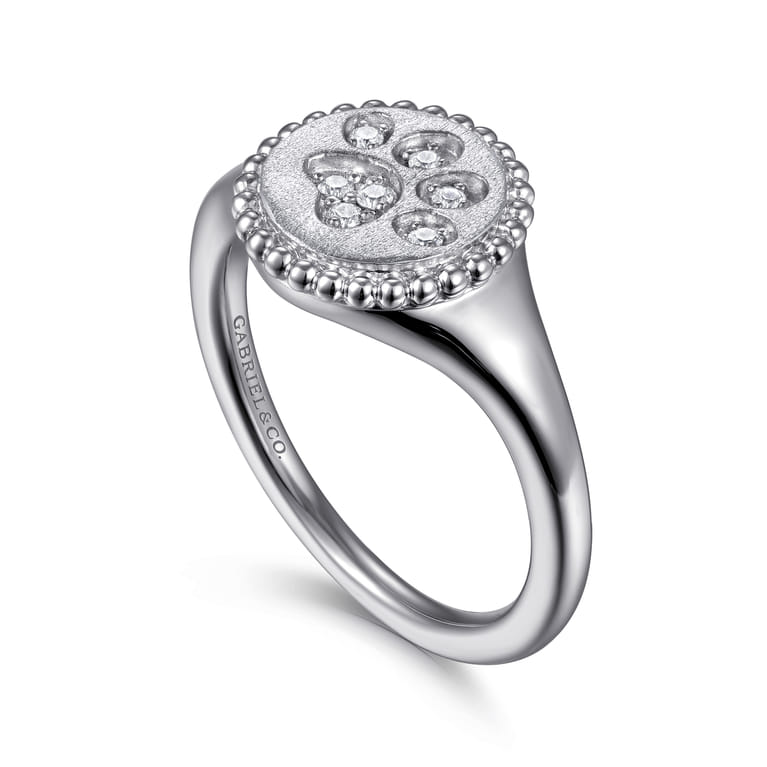 925 Sterling Silver Diamond Bujukan Paw Print Medallion Ladies Ring - 0.07 ct - Shot 3