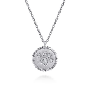925 Sterling Silver Diamond Bujukan Paw Print Medallion Pendant Necklace