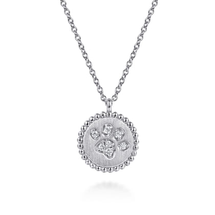 925 Sterling Silver Diamond Bujukan Paw Print Medallion Pendant Necklace