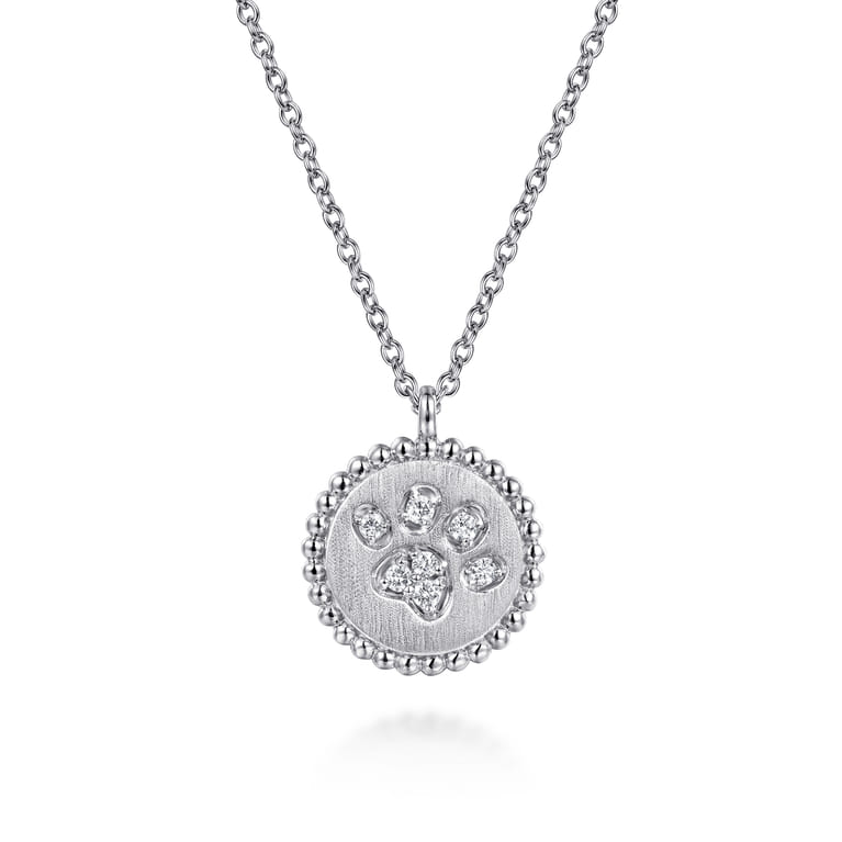 925 Sterling Silver Diamond Bujukan Paw Print Medallion Pendant Necklace - 0.07 ct - Shot 1