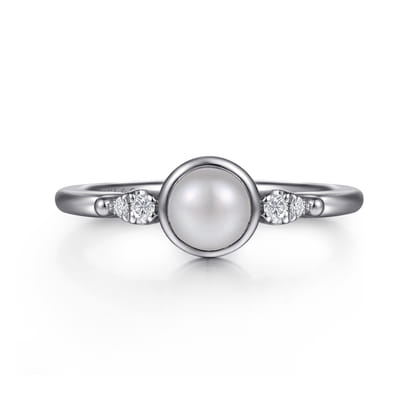 925 Sterling Silver Diamond Bujukan Pearl Ladies Ring