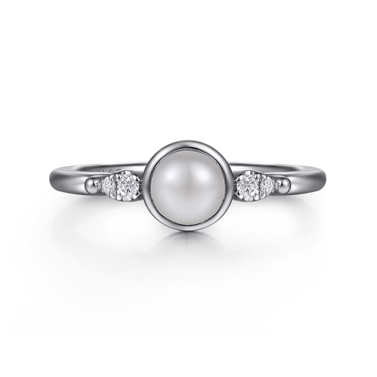 925 Sterling Silver Diamond Bujukan Pearl Ladies Ring - 0.05 ct - Shot 1