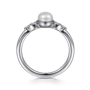925 Sterling Silver Diamond Bujukan Pearl Ladies Ring