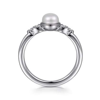 925 Sterling Silver Diamond Bujukan Pearl Ladies Ring
