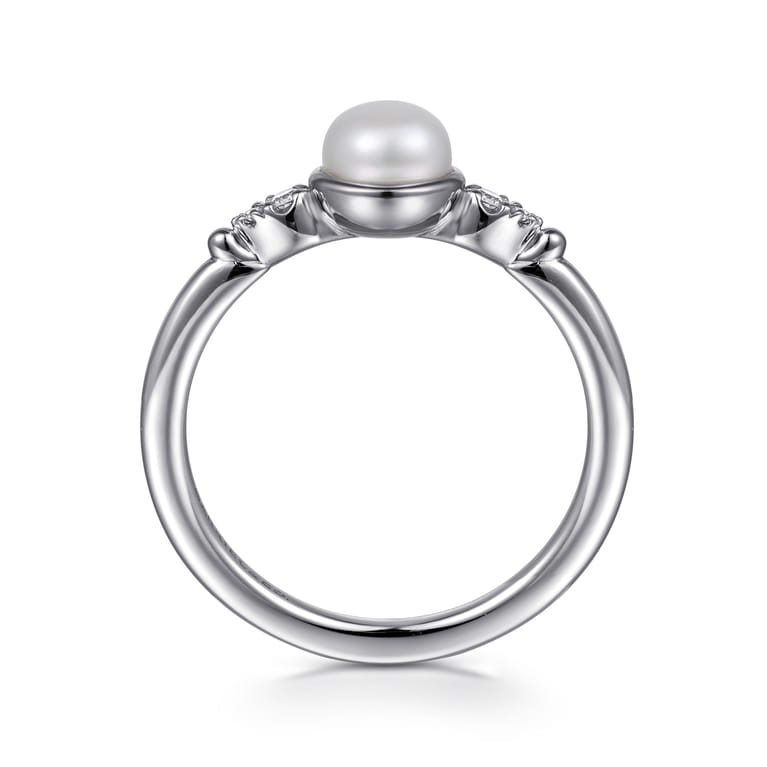 925 Sterling Silver Diamond Bujukan Pearl Ladies Ring - 0.05 ct - Shot 2