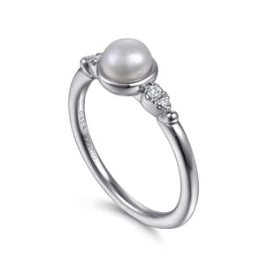 925 Sterling Silver Diamond Bujukan Pearl Ladies Ring