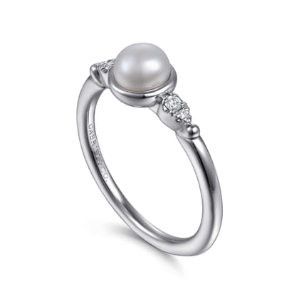 925 Sterling Silver Diamond Bujukan Pearl Ladies Ring