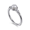 925 Sterling Silver Diamond Bujukan Pearl Ladies Ring - 0.05 ct