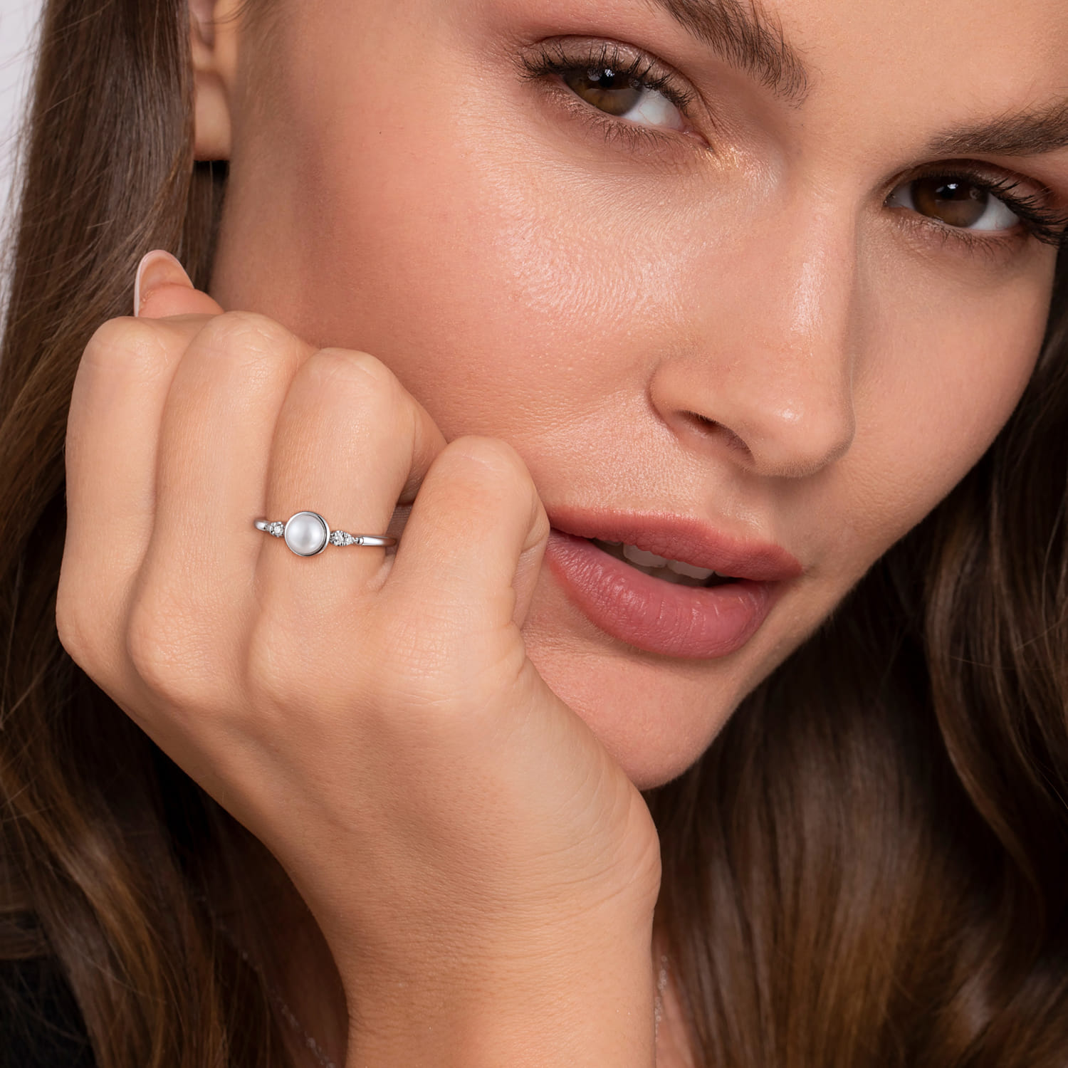 925 Sterling Silver Diamond Bujukan Pearl Ladies Ring