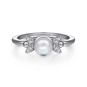 925 Sterling Silver Diamond Bujukan Pearl Ladies Ring