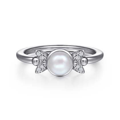 925 Sterling Silver Diamond Bujukan Pearl Ladies Ring