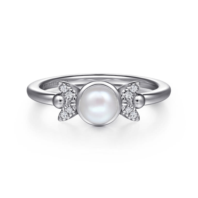 925 Sterling Silver Diamond Bujukan Pearl Ladies Ring - 0.05 ct - Shot 1