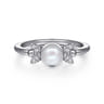 925 Sterling Silver Diamond Bujukan Pearl Ladies Ring - 0.05 ct
