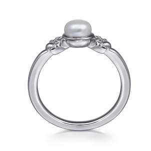 925 Sterling Silver Diamond Bujukan Pearl Ladies Ring