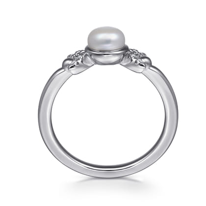 925 Sterling Silver Diamond Bujukan Pearl Ladies Ring