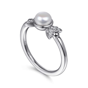 925 Sterling Silver Diamond Bujukan Pearl Ladies Ring