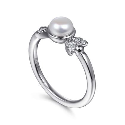 925 Sterling Silver Diamond Bujukan Pearl Ladies Ring