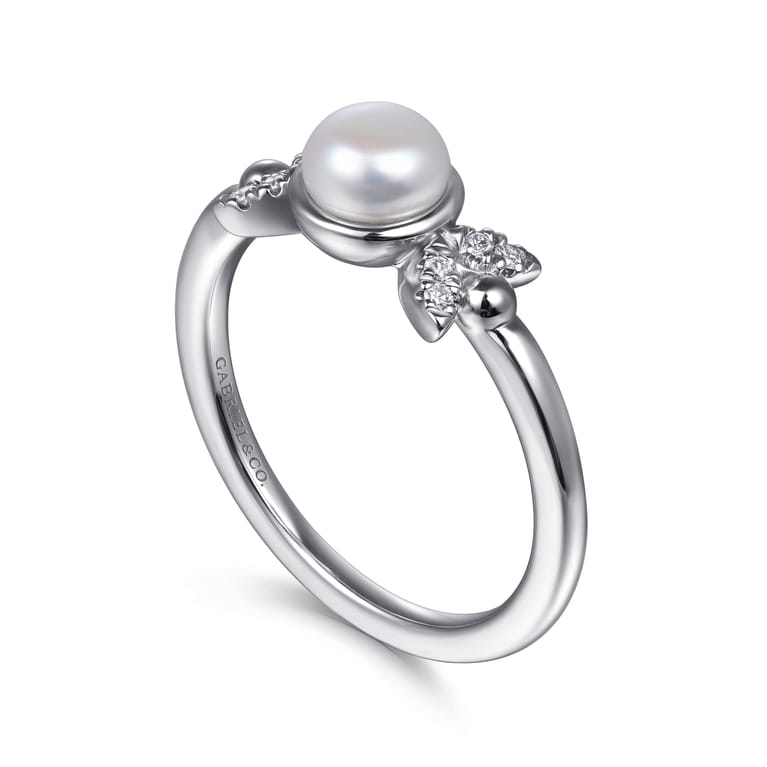 925 Sterling Silver Diamond Bujukan Pearl Ladies Ring - 0.05 ct - Shot 3