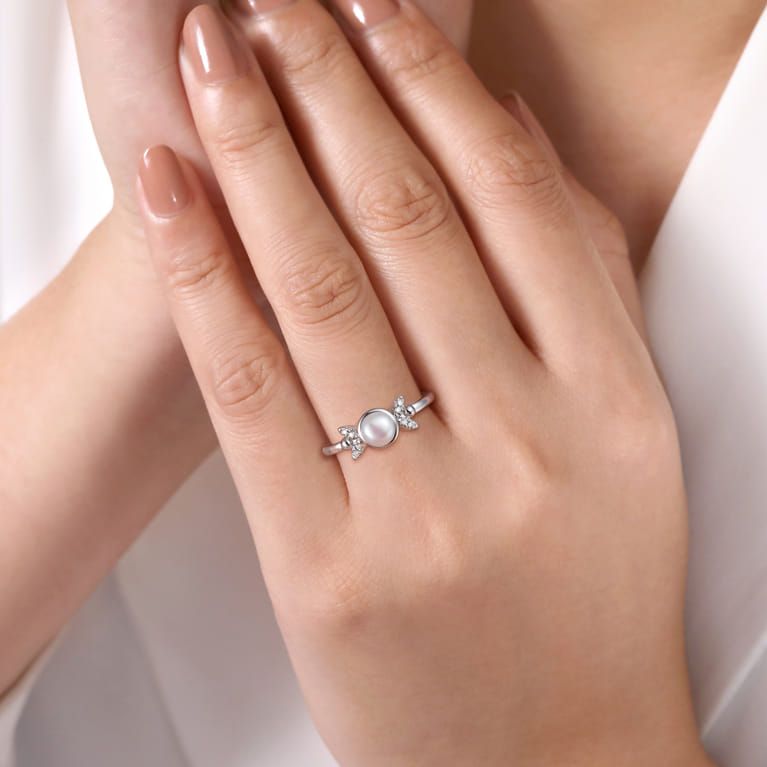 925 Sterling Silver Diamond Bujukan Pearl Ladies Ring - 0.05 ct - Shot 5