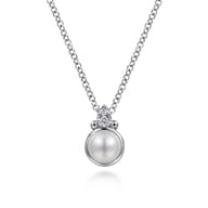 925 Sterling Silver Diamond Bujukan Pearl Pendant Necklace