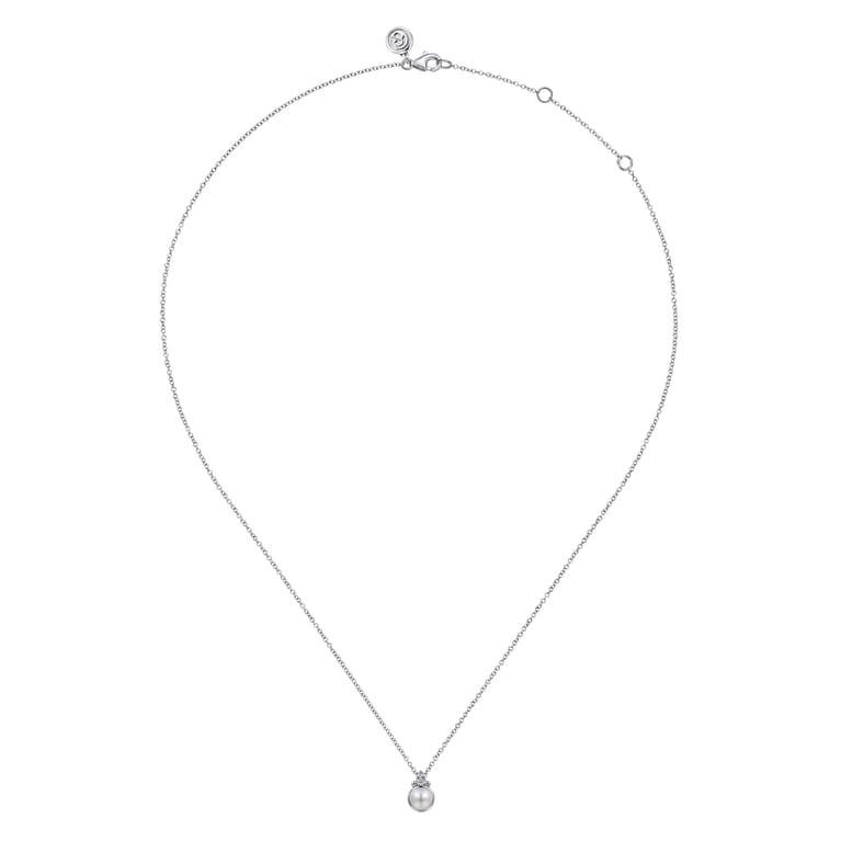 925 Sterling Silver Diamond Bujukan Pearl Pendant Necklace - 0.02 ct - Shot 2