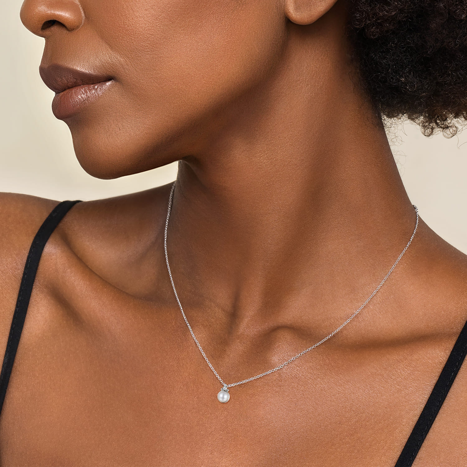 925 Sterling Silver Diamond Bujukan Pearl Pendant Necklace - 0.02 ct - Shot 3