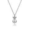 925 Sterling Silver Diamond Bujukan Pearl Pendant Necklace - 0.02 ct