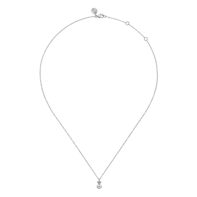 925 Sterling Silver Diamond Bujukan Pearl Pendant Necklace - 0.02 ct - Shot 2