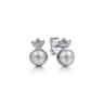 925 Sterling Silver Diamond Bujukan Pearl Stud Earrings - 0.03 ct