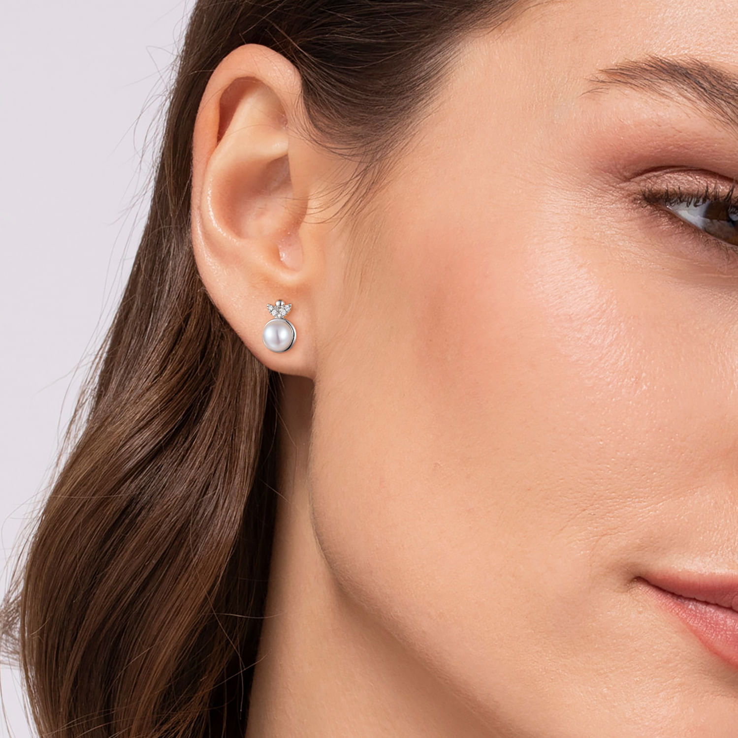 925 Sterling Silver Diamond Bujukan Pearl Stud Earrings