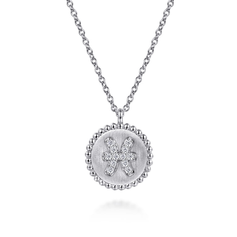 925 Sterling Silver Diamond Bujukan Pisces Feb 19 - Mar 20 Zodiac Pendant Necklace - 0.05 ct - Shot 1