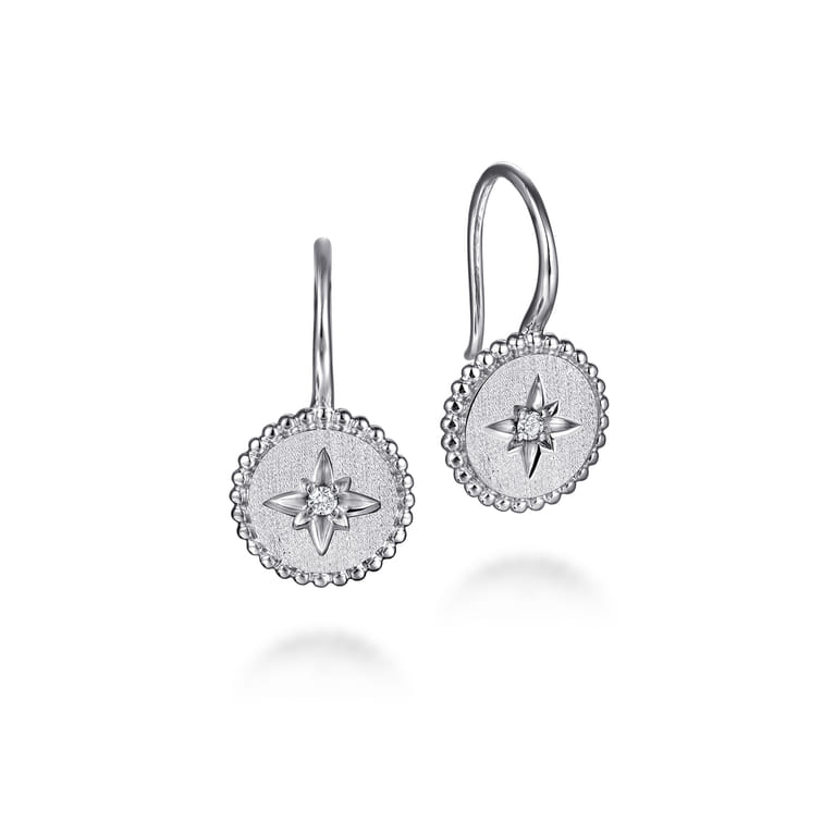 925 Sterling Silver Diamond Bujukan Starburst Medallion Earrings - 0.04 ct - Shot 1