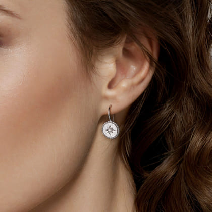 925 Sterling Silver Diamond Bujukan Starburst Medallion Earrings