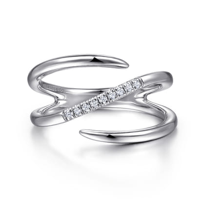 925 Sterling Silver Diamond Bypass Wrap Ring
