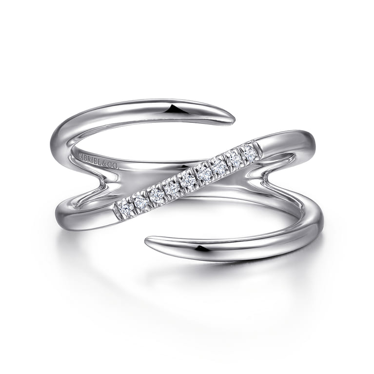 925 Sterling Silver Diamond Bypass Wrap Ring - 0.05 ct - Shot 1