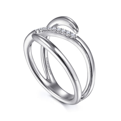 925 Sterling Silver Diamond Bypass Wrap Ring