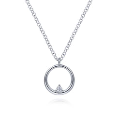 925 Sterling Silver Diamond Circle Pendant Necklace