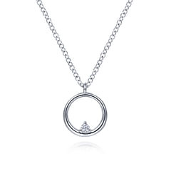 925 Sterling Silver Diamond Circle Pendant Necklace