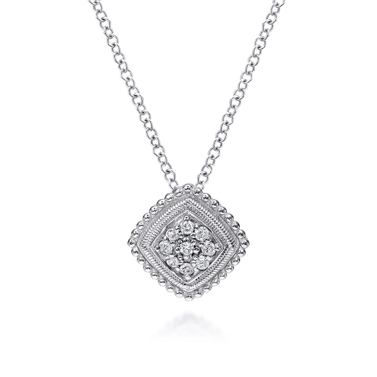 925 Sterling Silver Diamond Cluster Pendant Necklace - 0.07 ct - Shot 1
