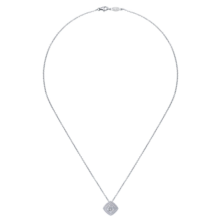925 Sterling Silver Diamond Cluster Pendant Necklace - 0.07 ct - Shot 2