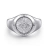 925 Sterling Silver Diamond Compass Signet Ring