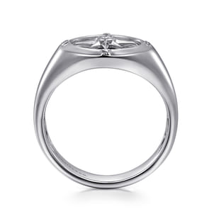 925 Sterling Silver Diamond Compass Signet Ring
