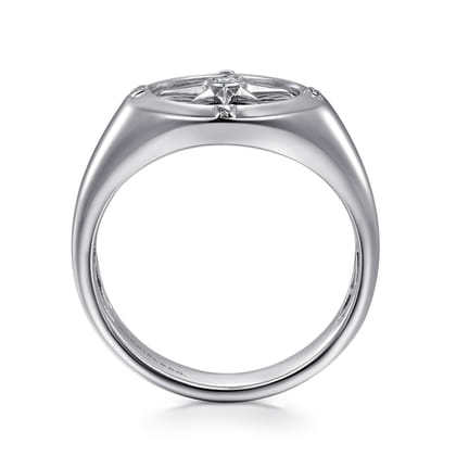 925 Sterling Silver Diamond Compass Signet Ring