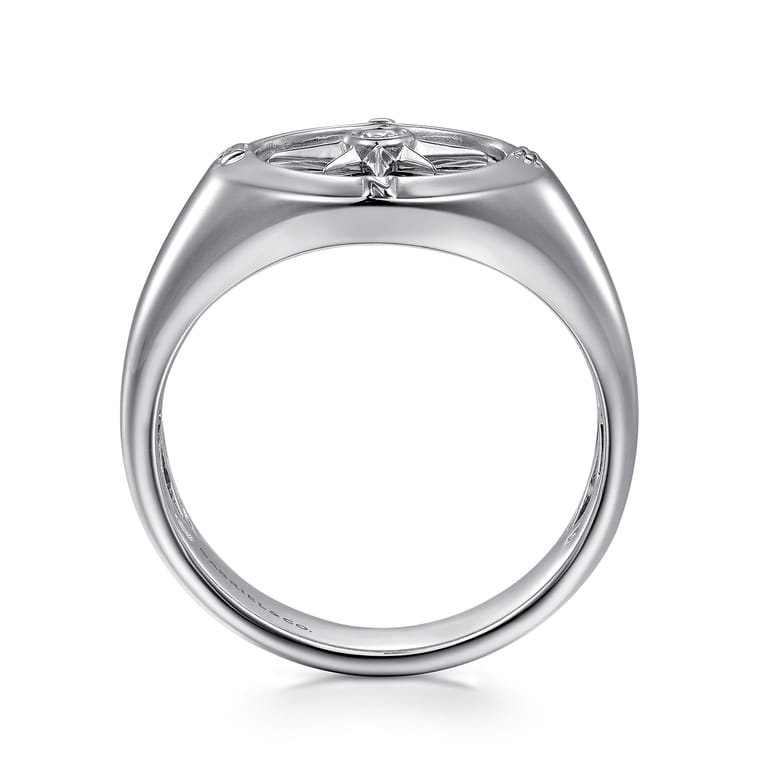 925 Sterling Silver Diamond Compass Signet Ring - Shot 2