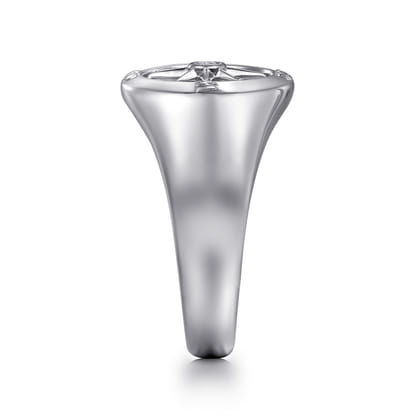 925 Sterling Silver Diamond Compass Signet Ring