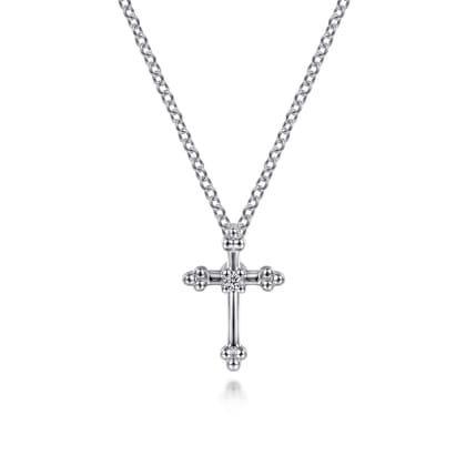 925 Sterling Silver Diamond Cross Pendant Necklace
