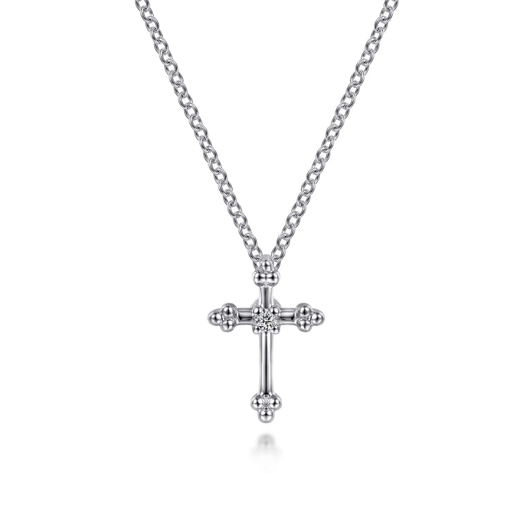 925 Sterling Silver Diamond Cross Pendant Necklace - 0.02 ct - Shot 1