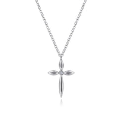 925 Sterling Silver Diamond Cross Pendant Necklace